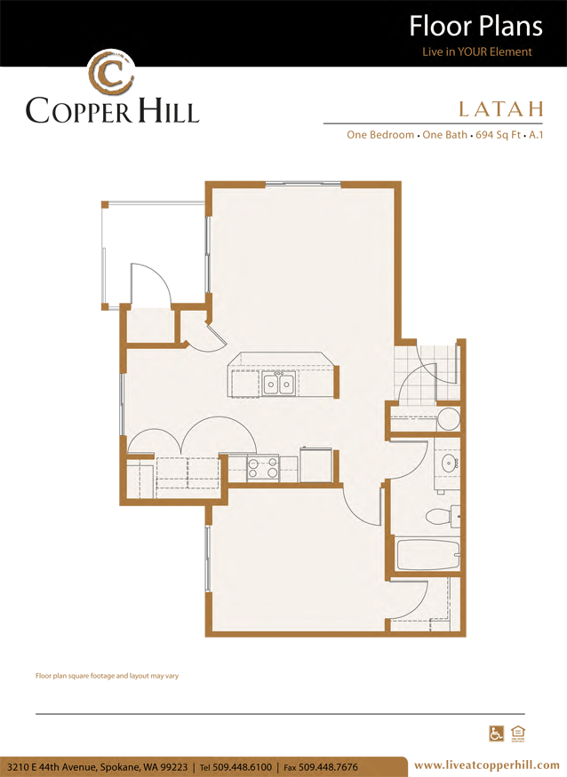 Latah 1 bedroom 1 bath floorplan layout